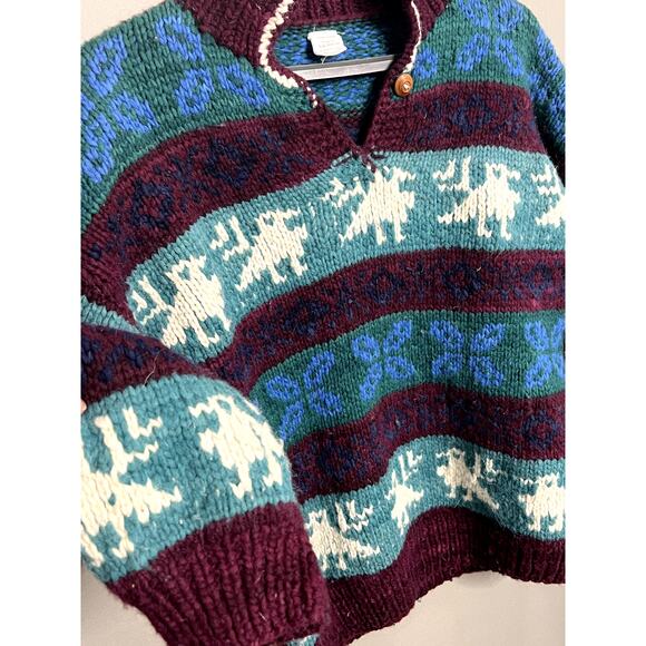 VTG 100% Wool Hand Made Henley Pullover Sweater Made in Ecuador Cottage Whimsy - Picture 6 of 8